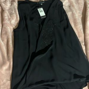 Adrianna Papell front cross drape embellished tank top blouse vneck